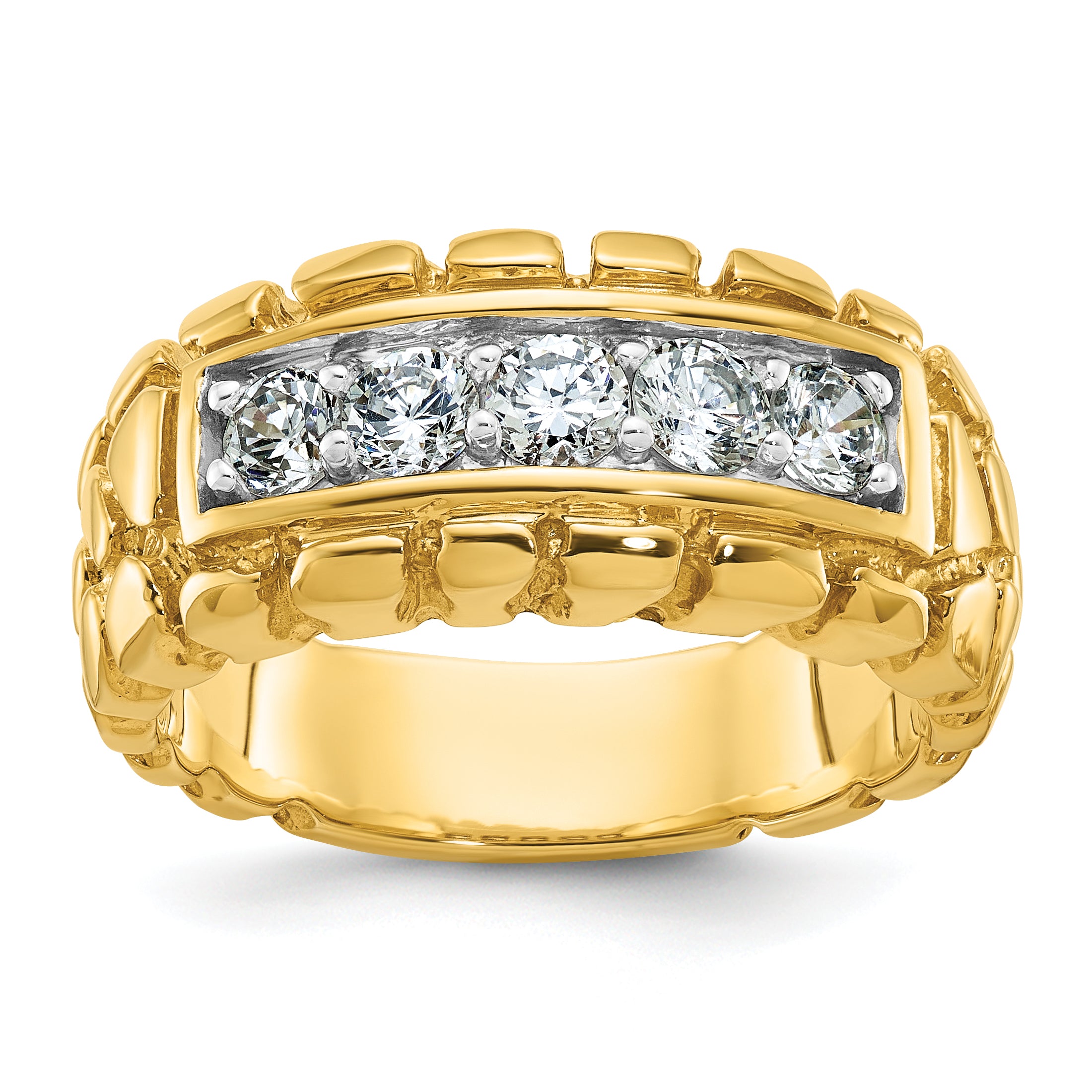 14k Mens 1 carat Diamond 5-Stone Nugget Complete Ring - Sophia Jewelers