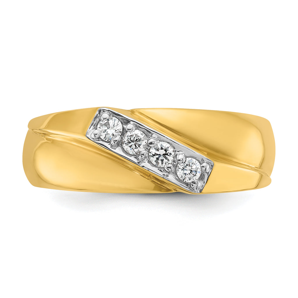 14k with White Rhodium Mens Polished Curved 4-Stone 1/5 Carat AA Quality Diamond Ring - Sophia Jewelers