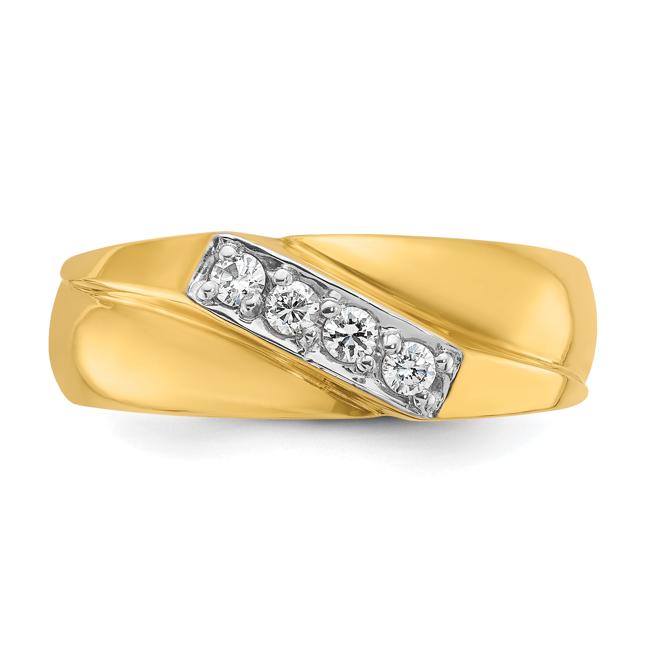 14k Mens Polished Curved 4-Stone Ring Mounting, Mounting Only - Sophia Jewelers