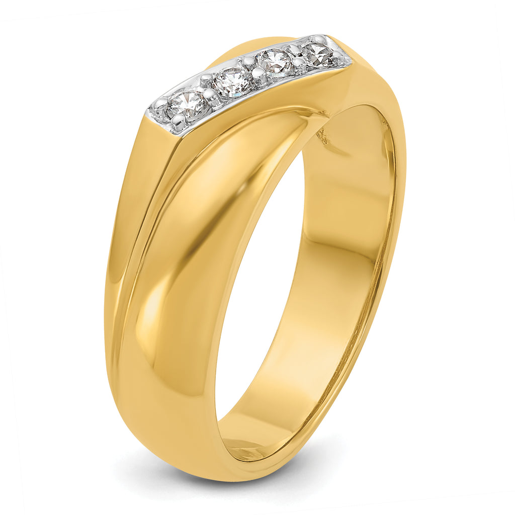 14k Mens Polished Curved 4-Stone Ring Mounting, Mounting Only - Sophia Jewelers