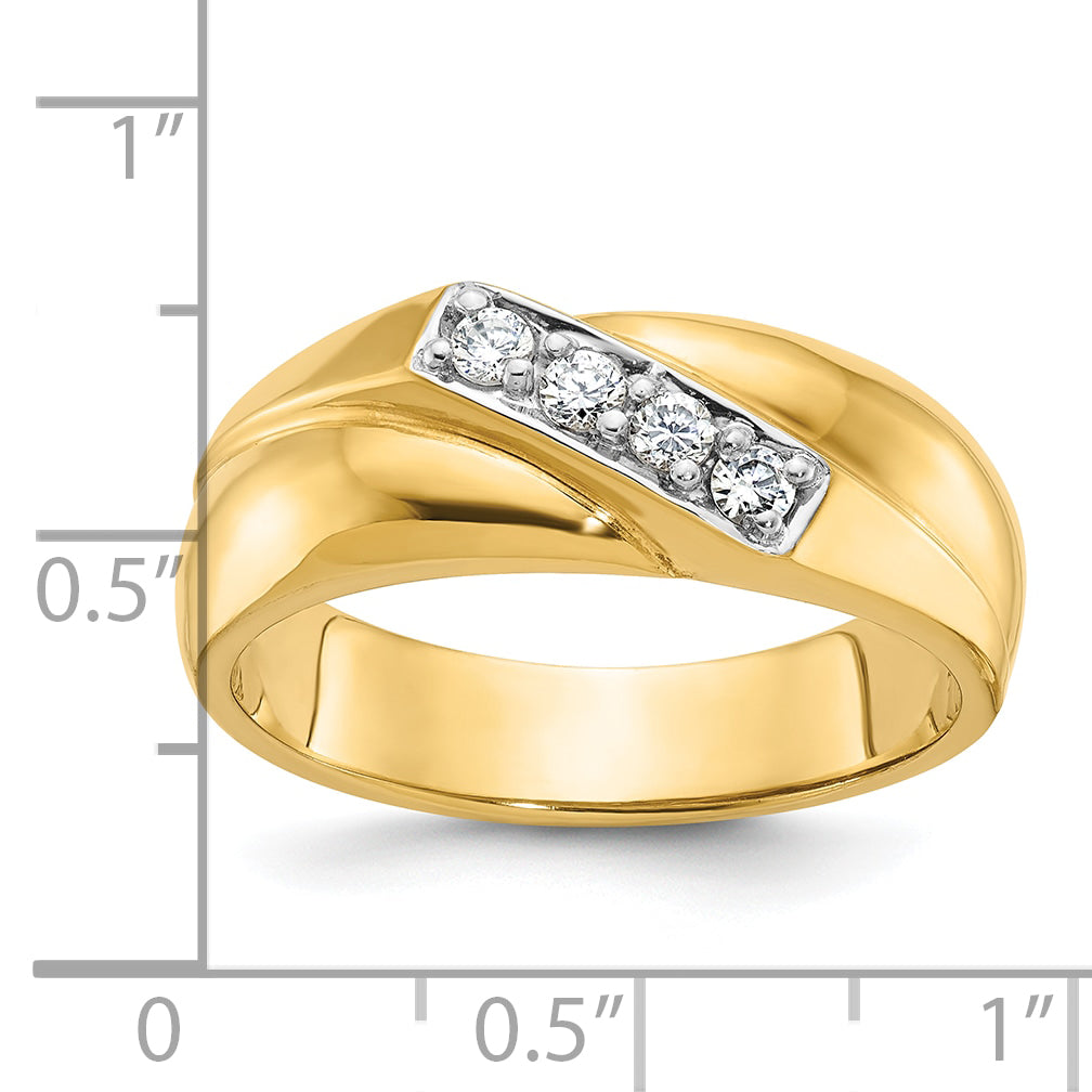 14k Mens Polished Curved 4-Stone Ring Mounting, Mounting Only Secondary image