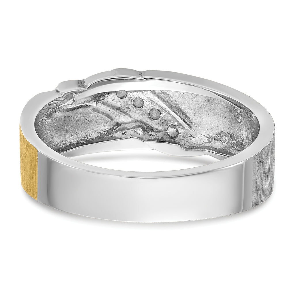 14k Two-tone Men's Polished Satin and Grooved 4-Stone Ring Mounting, Mounting Only - Sophia Jewelers