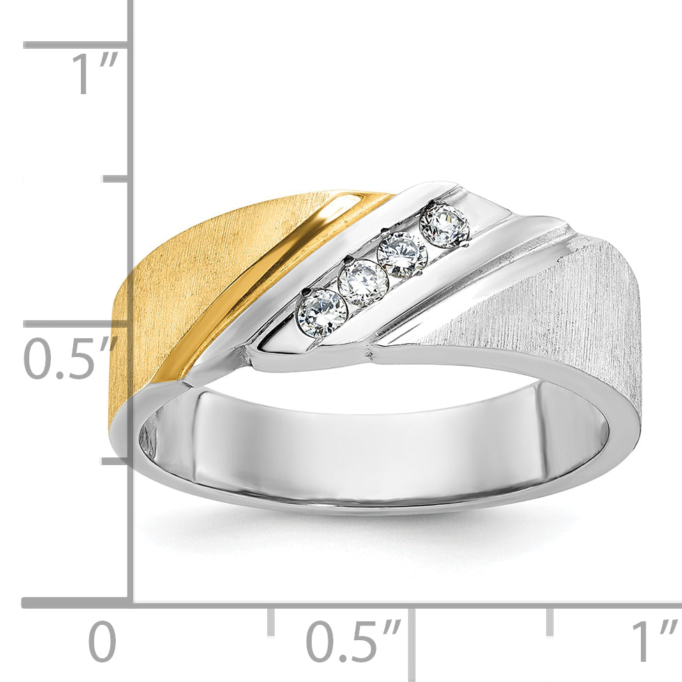 14k Two-tone Men's Polished Satin and Grooved 4-Stone 1/4 Carat AA Quality Diamond Ring - Sophia Jewelers