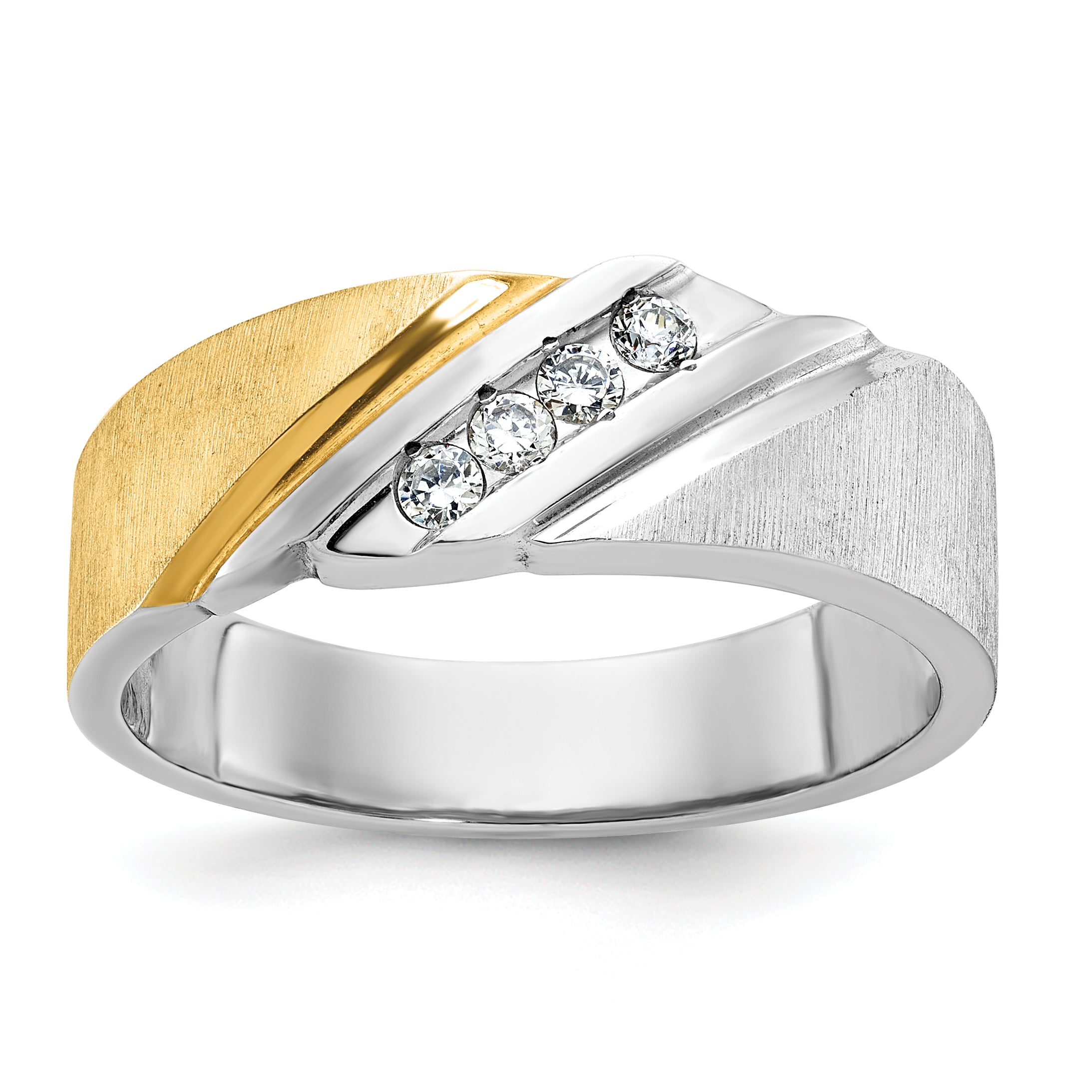 14k Two-tone Men's Polished Satin and Grooved 4-Stone Ring Mounting, Mounting Only - Sophia Jewelers Main image