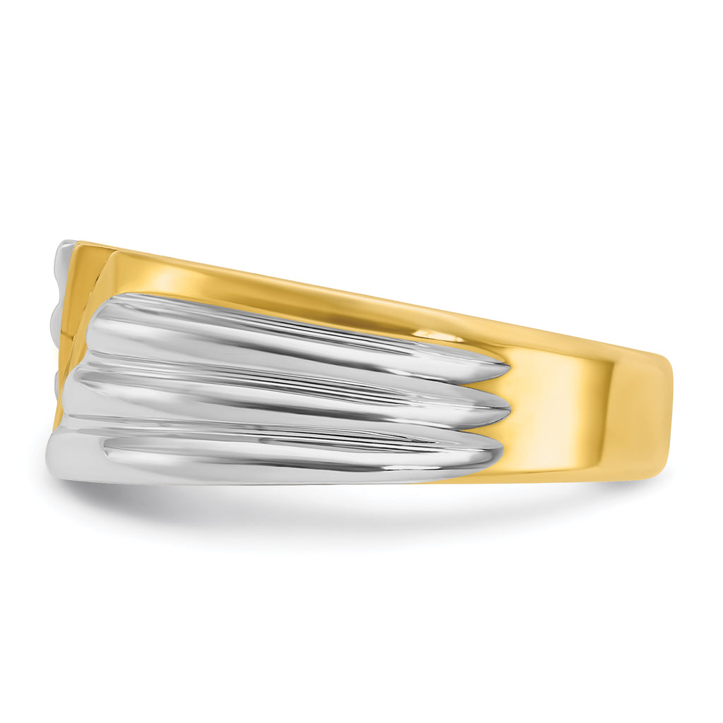 14k Two-tone Men's Polished and Grooved 3-Stone Ring Mounting, Mounting Only - Sophia Jewelers