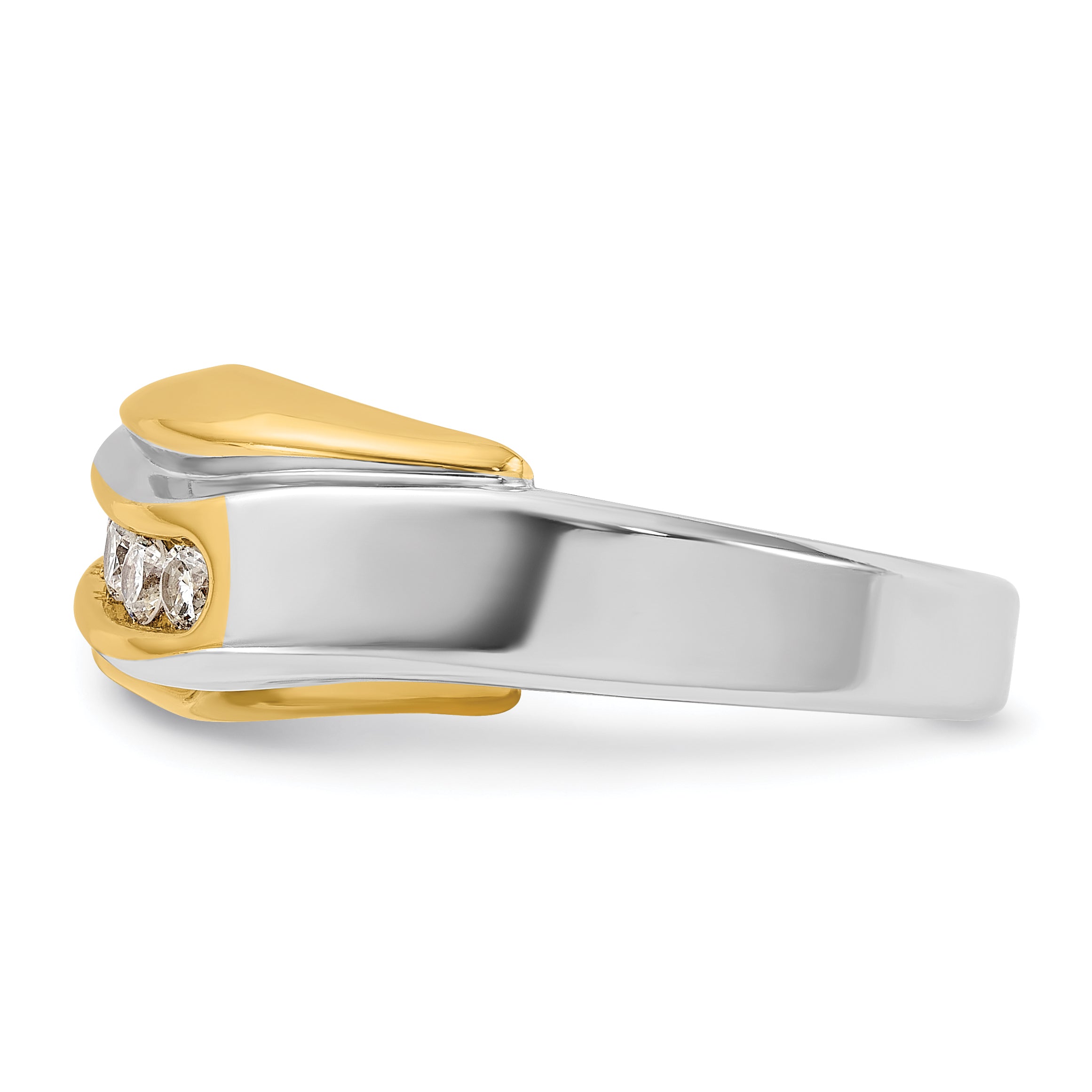 14k Two-tone Mens Polished and Grooved Curved 7-Stone Ring Mounting, Mounting Only - Sophia Jewelers
