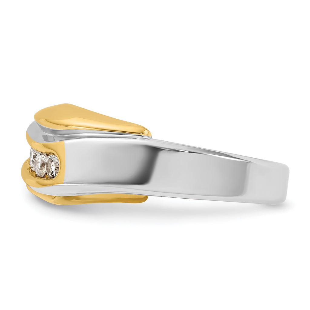 14k Two-tone Mens Polished and Grooved Curved 7-Stone 1/2 Carat AA Diamond Ring - Sophia Jewelers