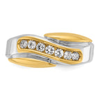 14k Two-tone Mens Polished and Grooved Curved 7-Stone Ring Mounting, Mounting Only - Sophia Jewelers