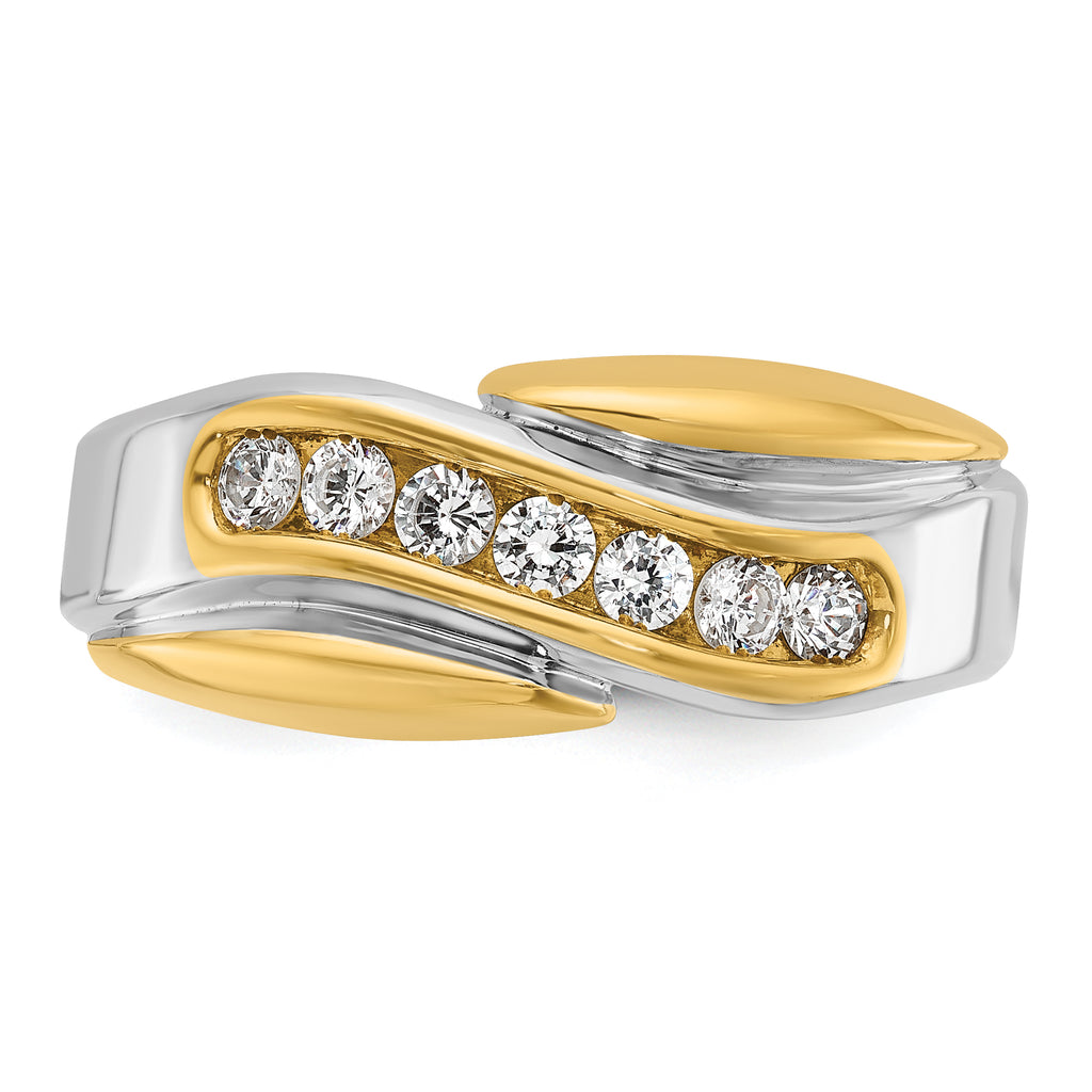 14k Two-tone Mens Polished and Grooved Curved 7-Stone 1/2 Carat AA Diamond Ring - Sophia Jewelers