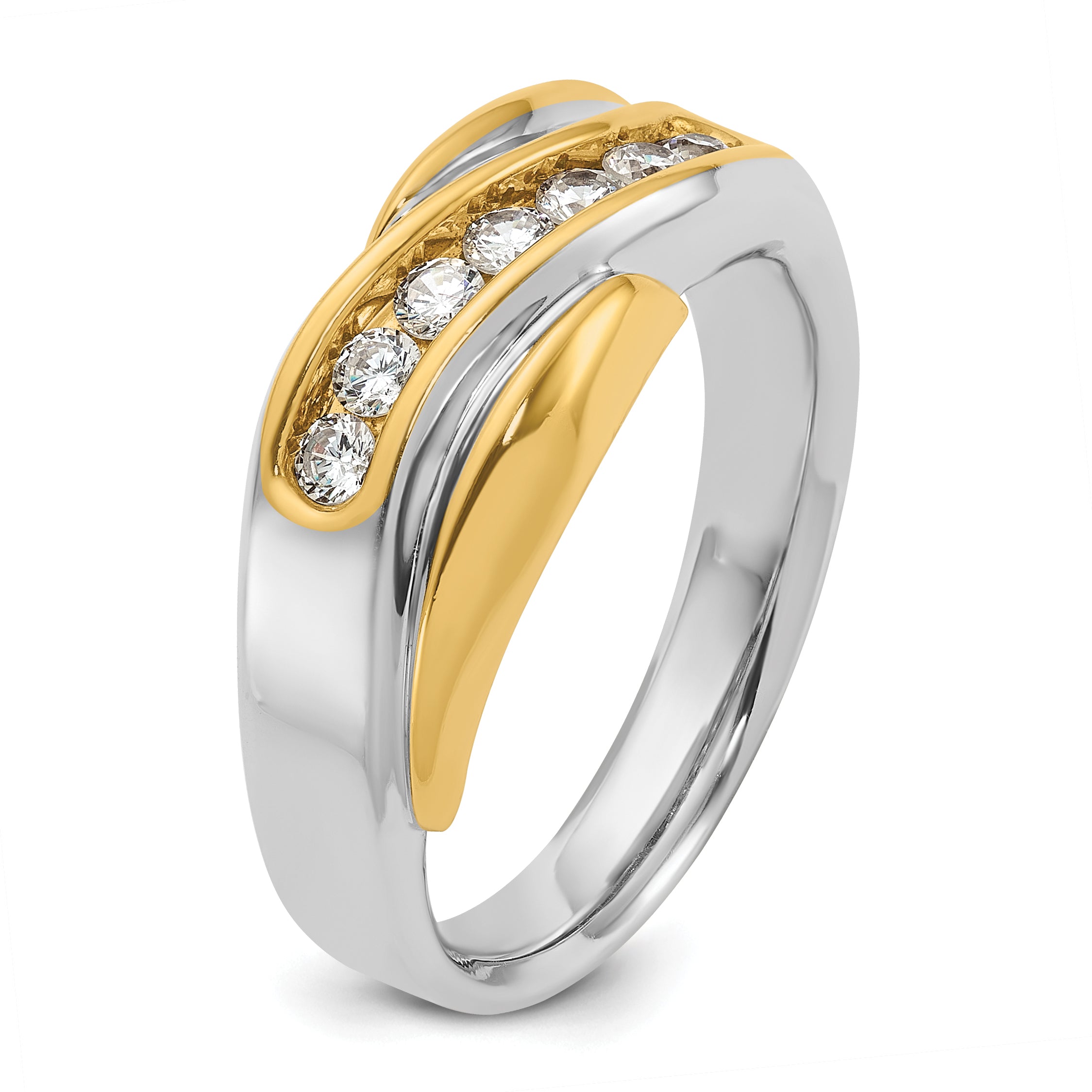 14k Two-tone Mens Polished and Grooved Curved 7-Stone 1/2 Carat AA Diamond Ring - Sophia Jewelers