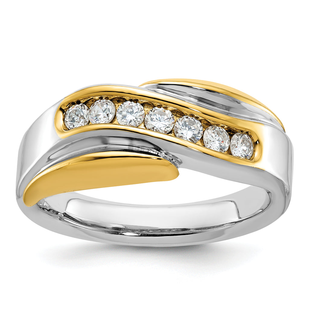 14k Two-tone Mens Polished and Grooved Curved 7-Stone 1/2 Carat AA Diamond Ring - Sophia Jewelers