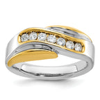14k Two-tone Mens Polished and Grooved Curved 7-Stone 1/2 Carat AA Diamond Ring - Sophia Jewelers