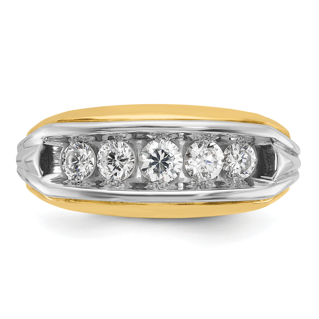 14k Two-tone Men's Polished and Grooved 5-Stone Ring Mounting, Mounting Only - Sophia Jewelers