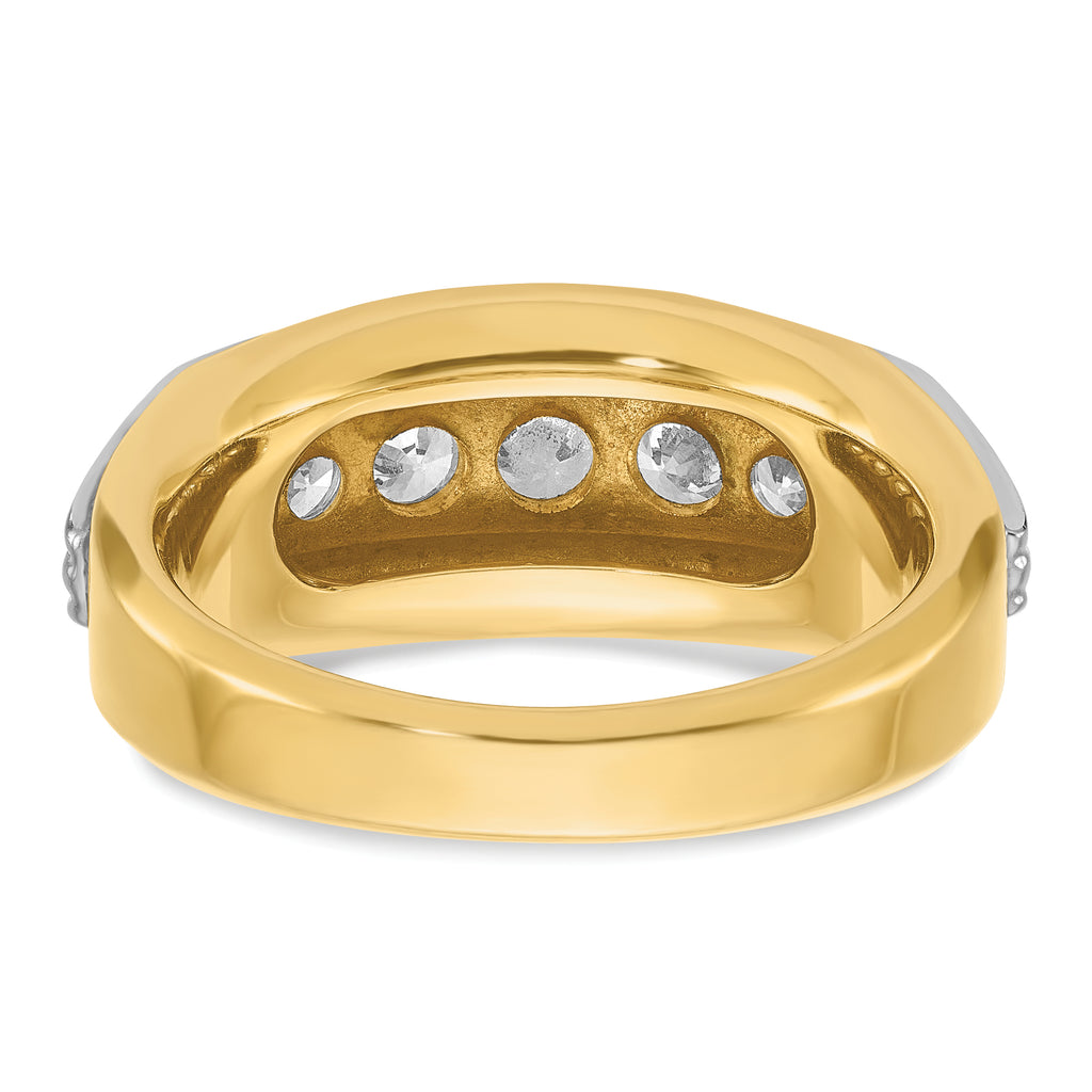 14k Two-tone Men's Polished and Grooved 5-Stone Ring Mounting, Mounting Only - Sophia Jewelers