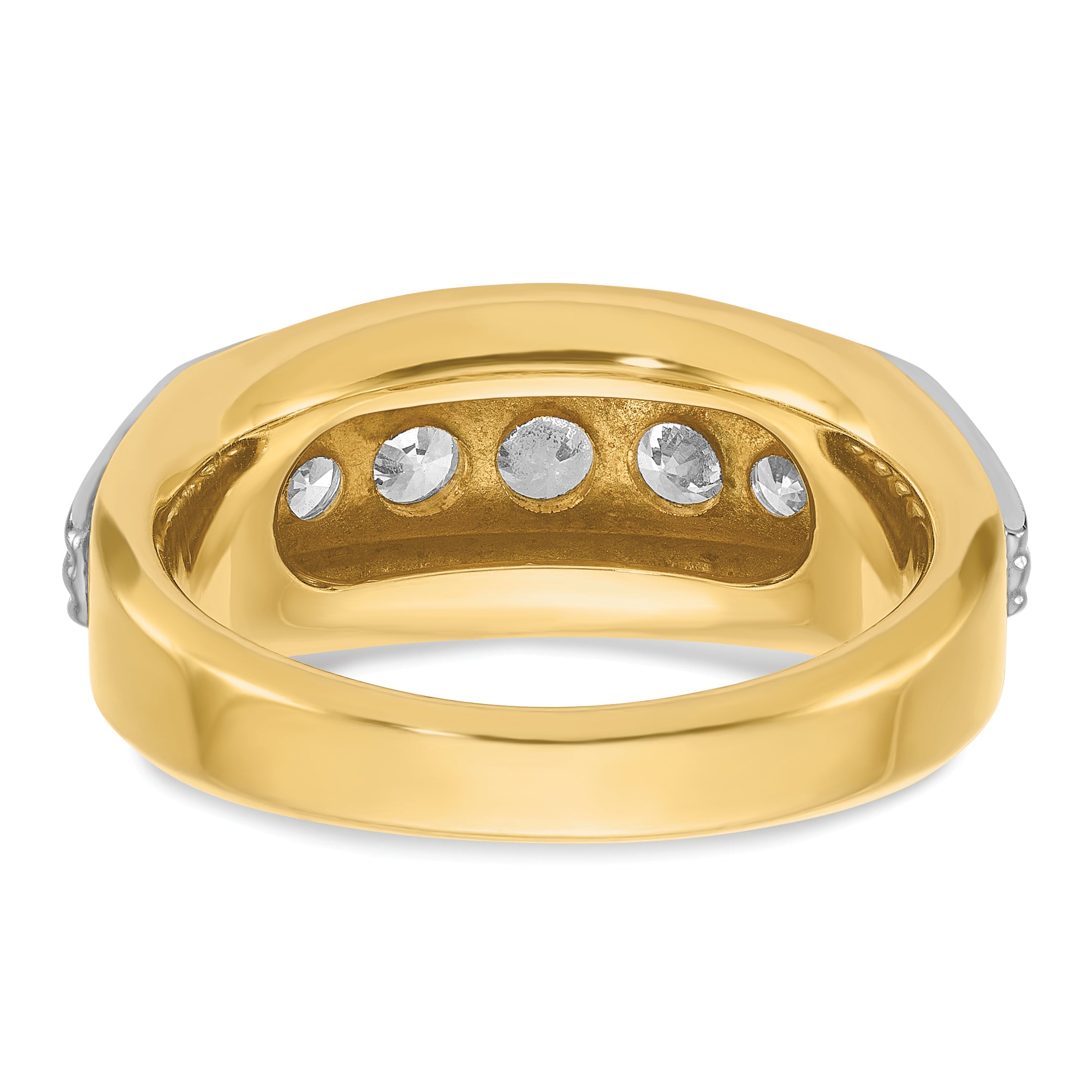 14k Two-tone Men's Polished and Grooved 5-Stone Ring Mounting, Mounting Only - Sophia Jewelers