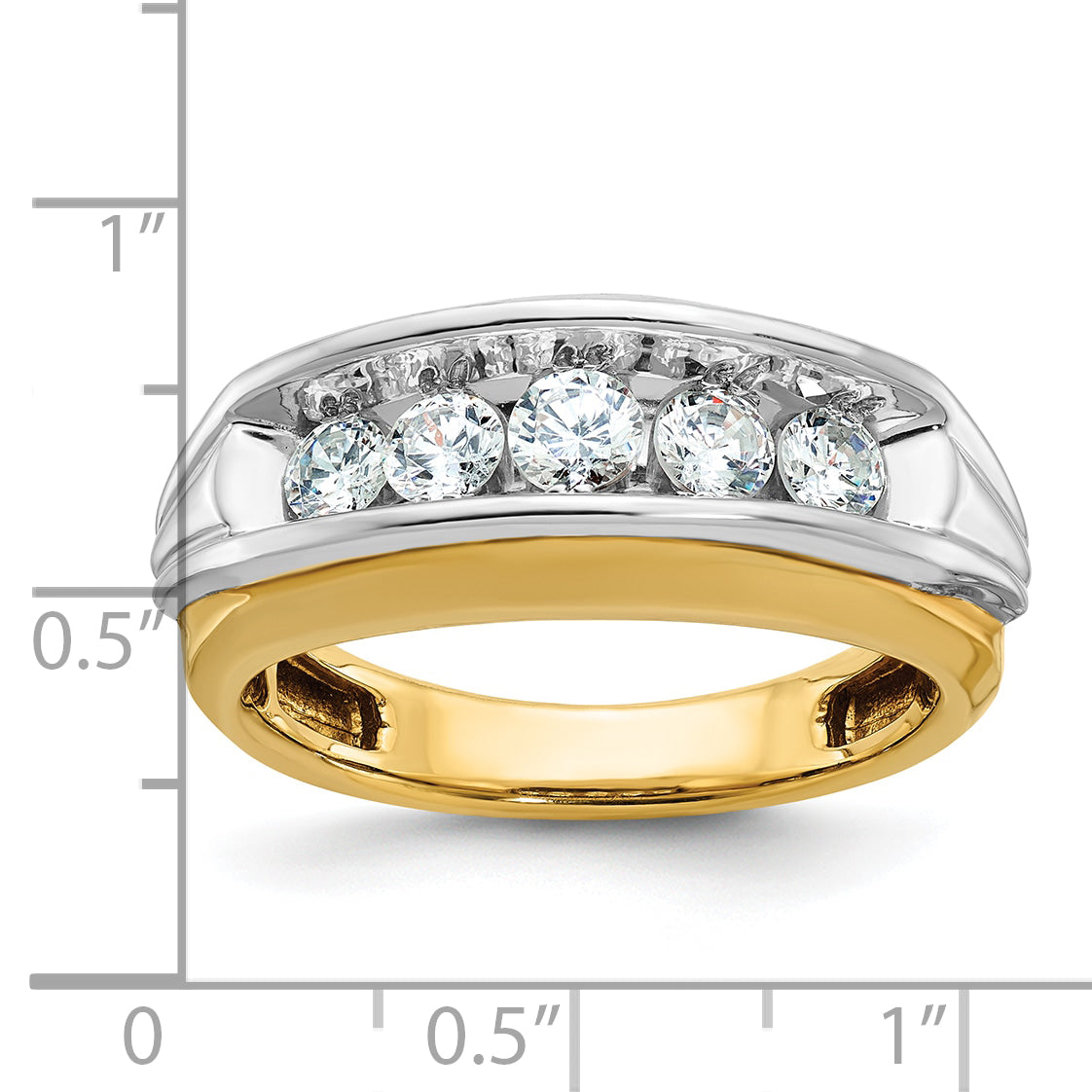 14k Two-tone Men's Polished and Grooved 5-Stone 1 Carat AA Quality Diamond Ring - Sophia Jewelers