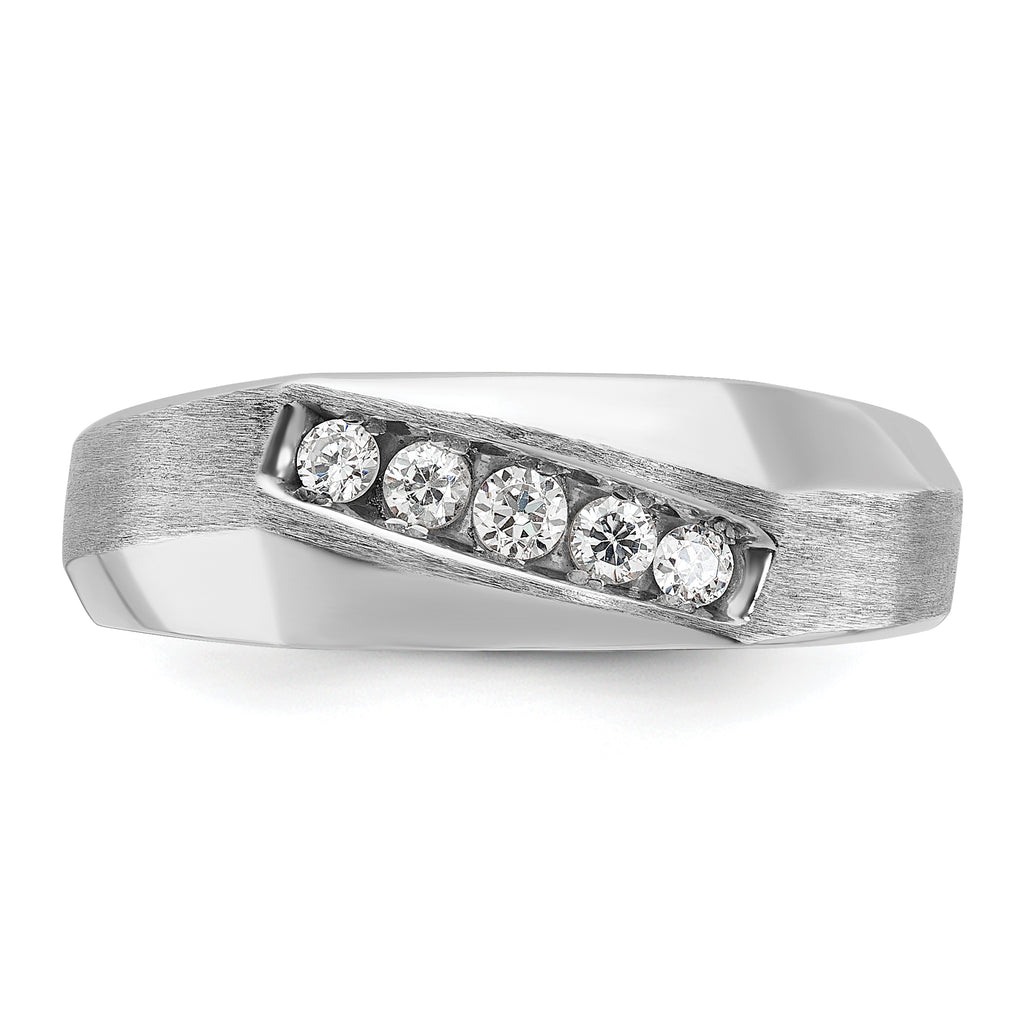14k White Gold Mens Polished and Satin 5-Stone Ring Mounting, Mounting Only - Sophia Jewelers