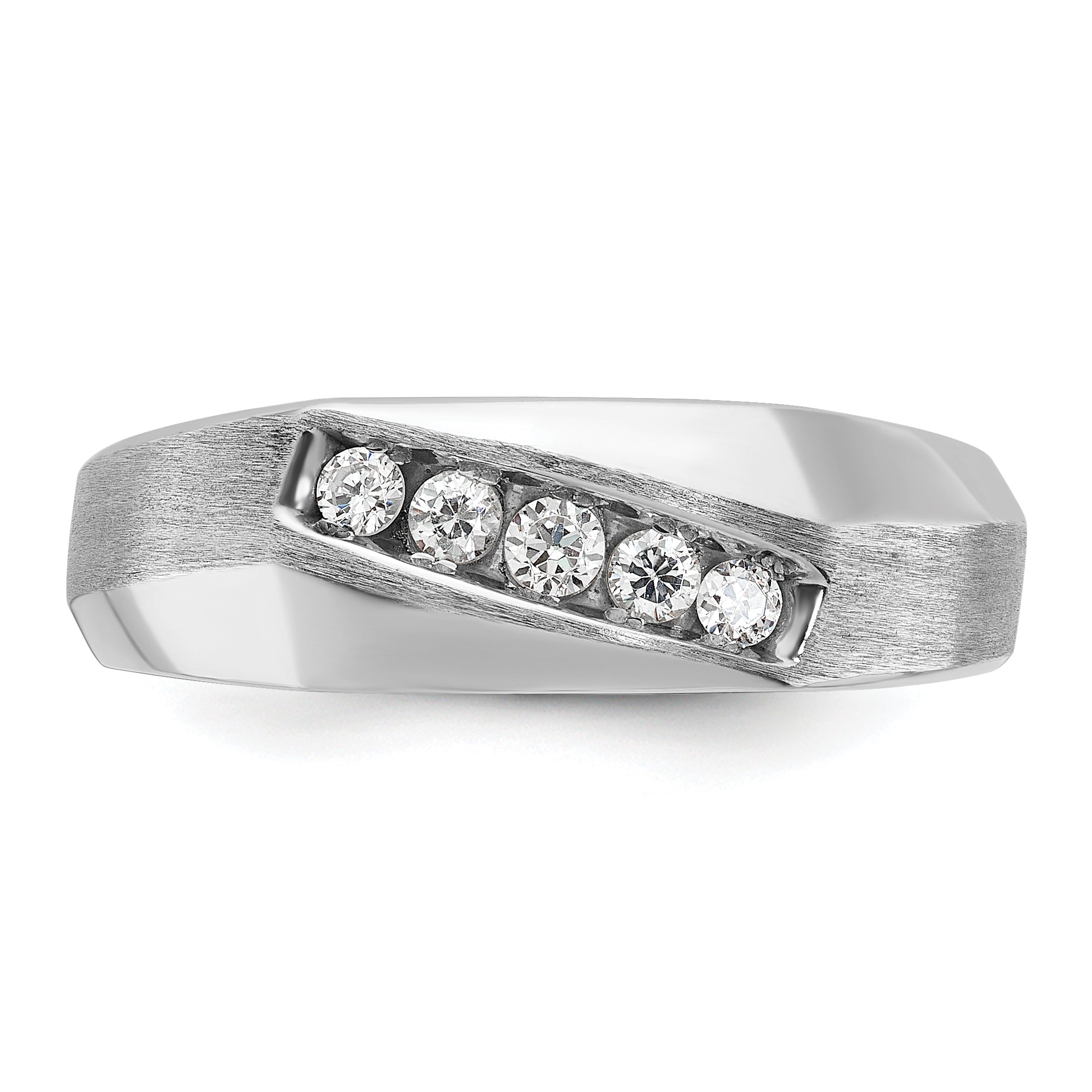 14k White Gold Men's Polished and Satin 5-Stone 1/4 Carat AA Quality Diamond Ring - Sophia Jewelers