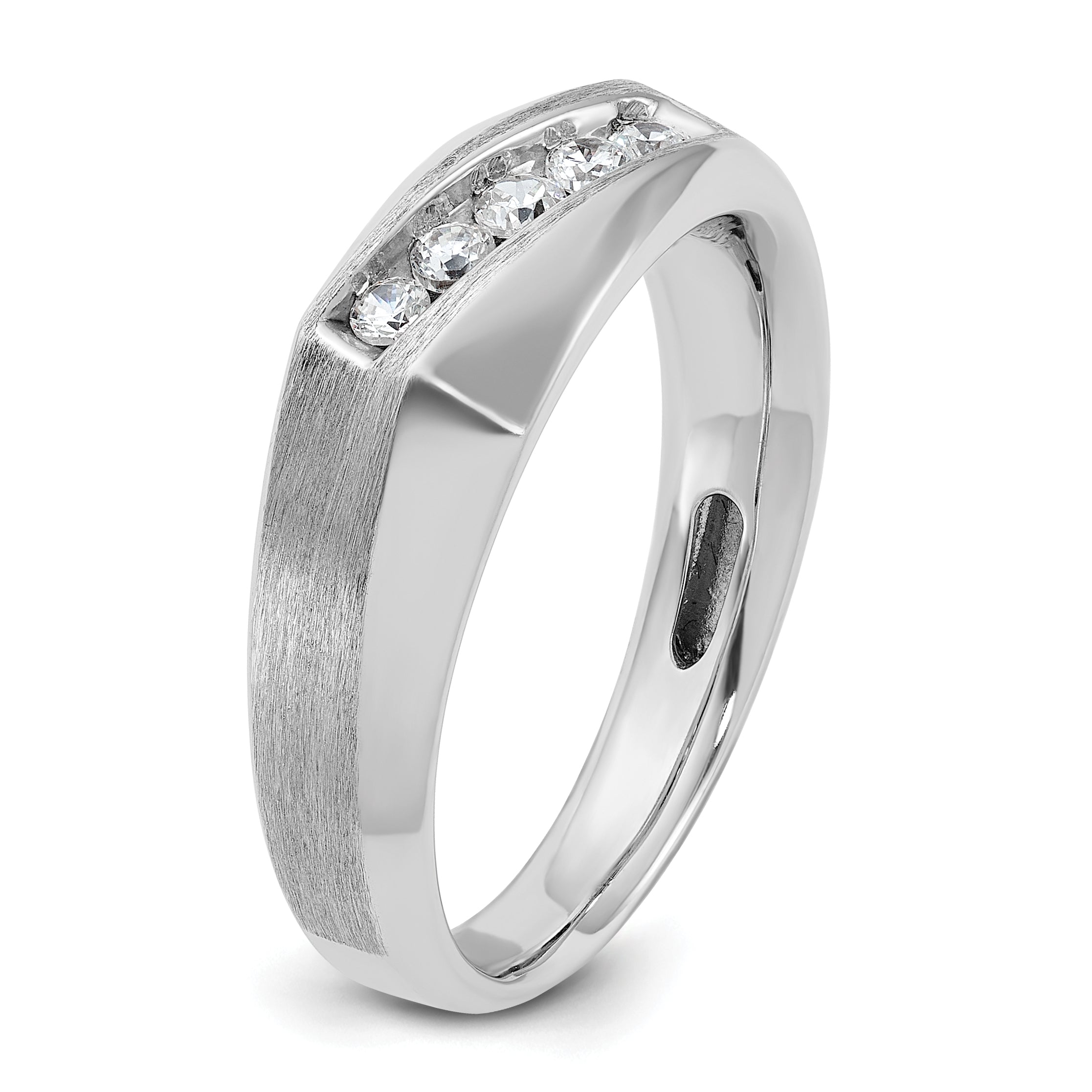 14k White Gold Mens Polished and Satin 5-Stone Ring Mounting, Mounting Only - Sophia Jewelers