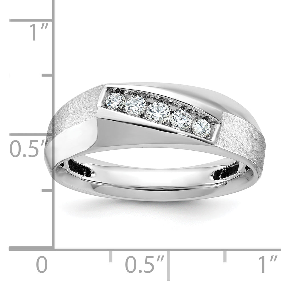 14k White Gold Men's Polished and Satin 5-Stone 1/4 Carat AA Quality Diamond Ring - Sophia Jewelers