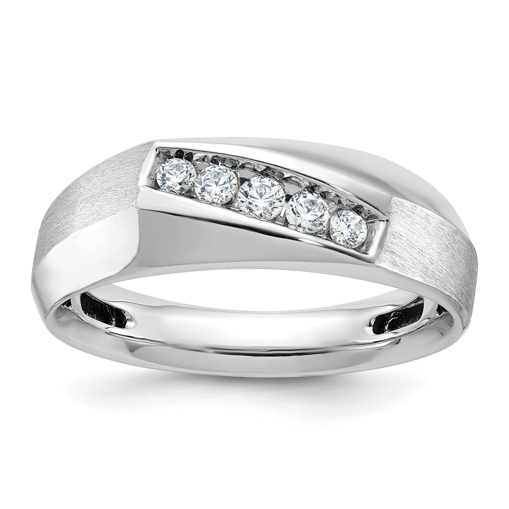 14k White Gold Mens Polished and Satin 5-Stone Ring Mounting, Mounting Only - Sophia Jewelers