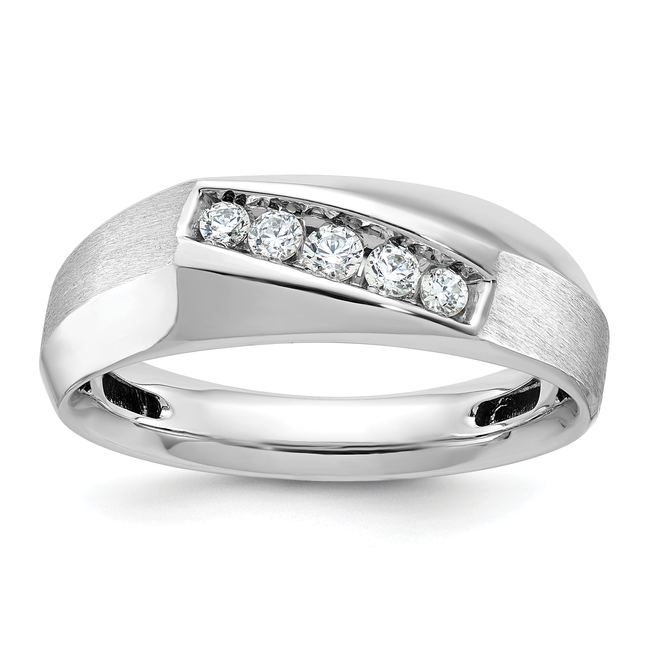 14k White Gold Men's Polished and Satin 5-Stone 1/4 Carat AA Quality Diamond Ring - Sophia Jewelers