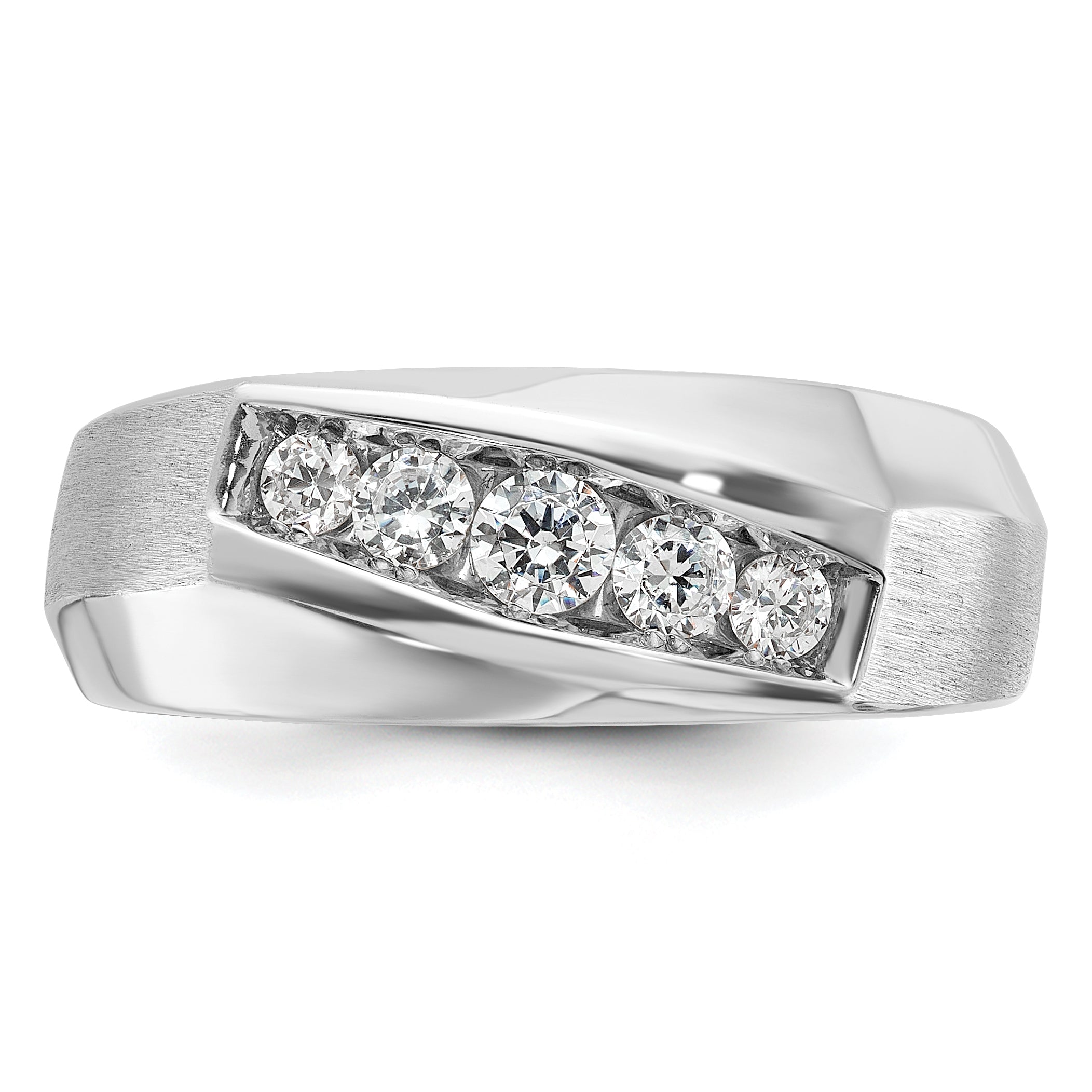 14k White Gold Mens Polished and Satin 5-Stone Ring Mounting, Mounting Only - Sophia Jewelers