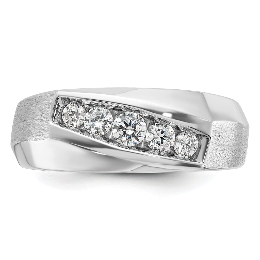 14k White Gold Men's Polished and Satin 5-Stone 1/2 Carat AA Quality Diamond Ring - Sophia Jewelers