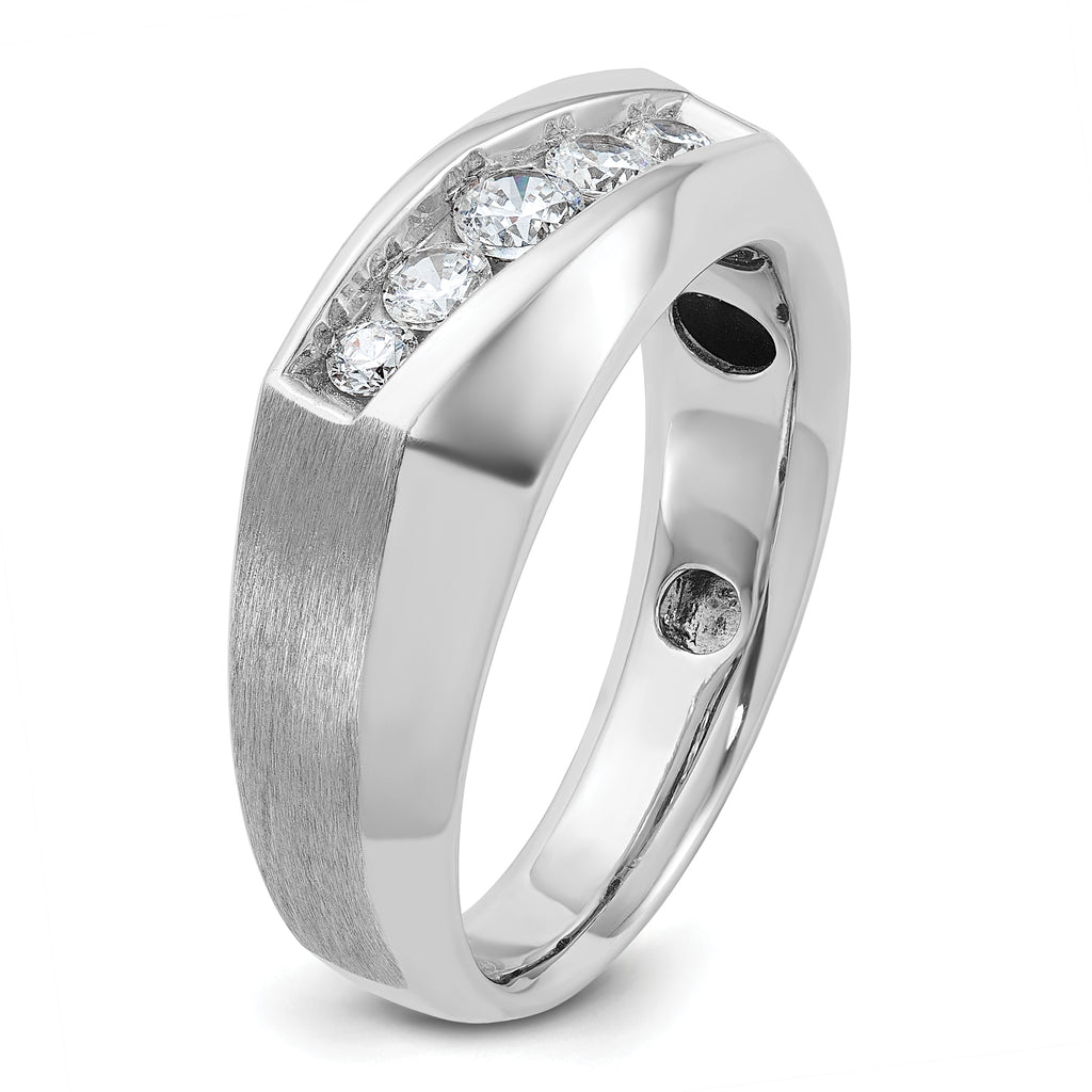 14k White Gold Men's Polished and Satin 5-Stone 1/2 Carat AA Quality Diamond Ring - Sophia Jewelers
