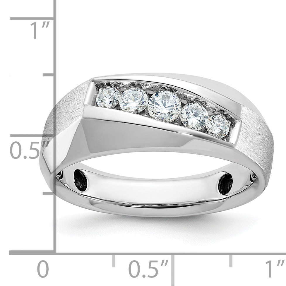 14k White Gold Men's Polished and Satin 5-Stone 1/2 Carat AA Quality Diamond Ring - Sophia Jewelers