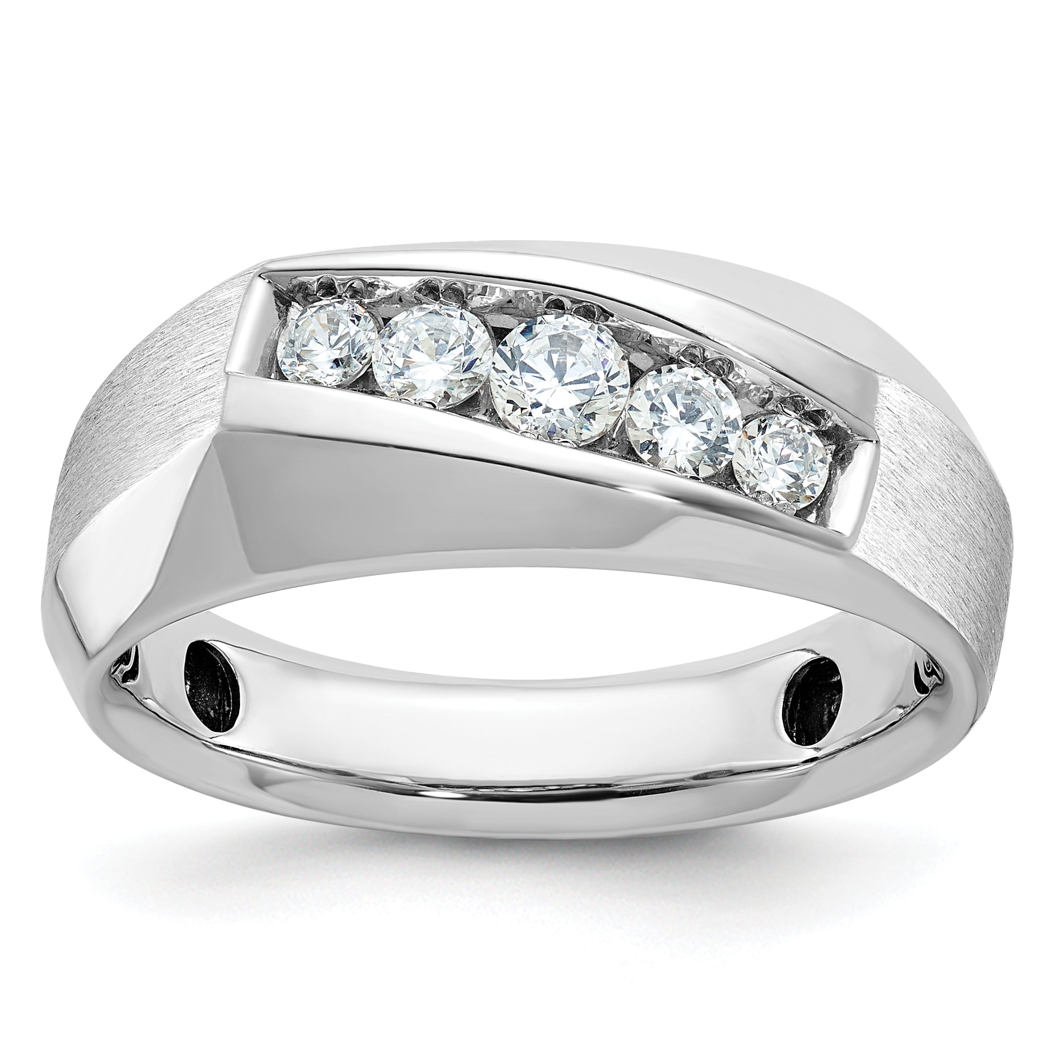 14k White Gold Men's Polished and Satin 5-Stone 1/2 Carat AA Quality Diamond Ring - Sophia Jewelers Main image