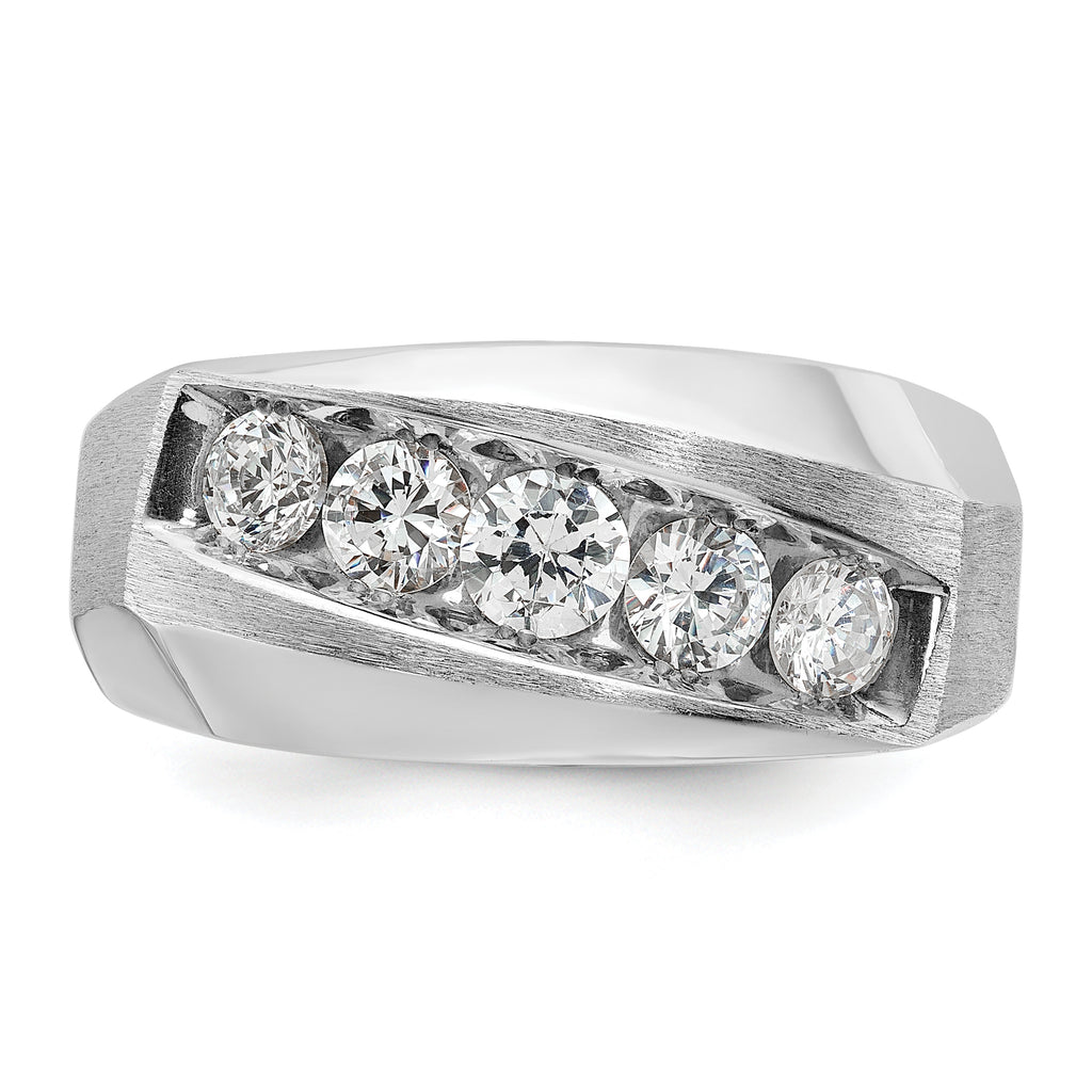 14k White Gold Men's Polished and Satin 5-Stone 1 Carat AA Quality Diamond Ring - Sophia Jewelers
