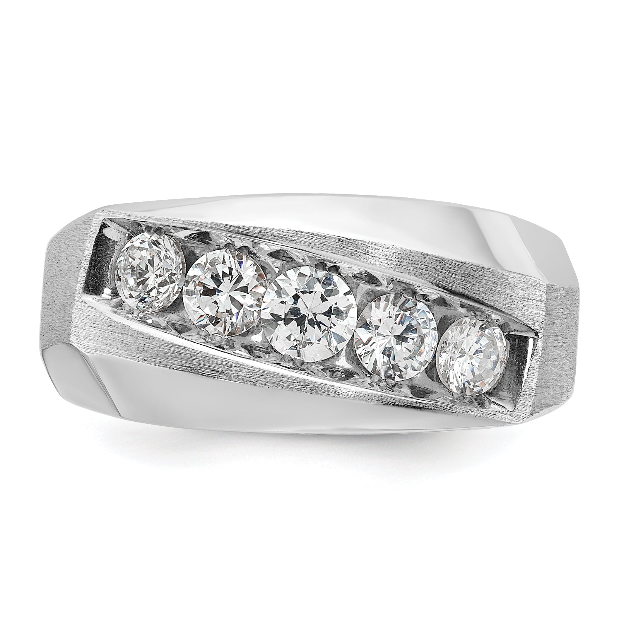 14k White Gold Mens Polished and Satin 5-Stone Ring Mounting, Mounting Only - Sophia Jewelers