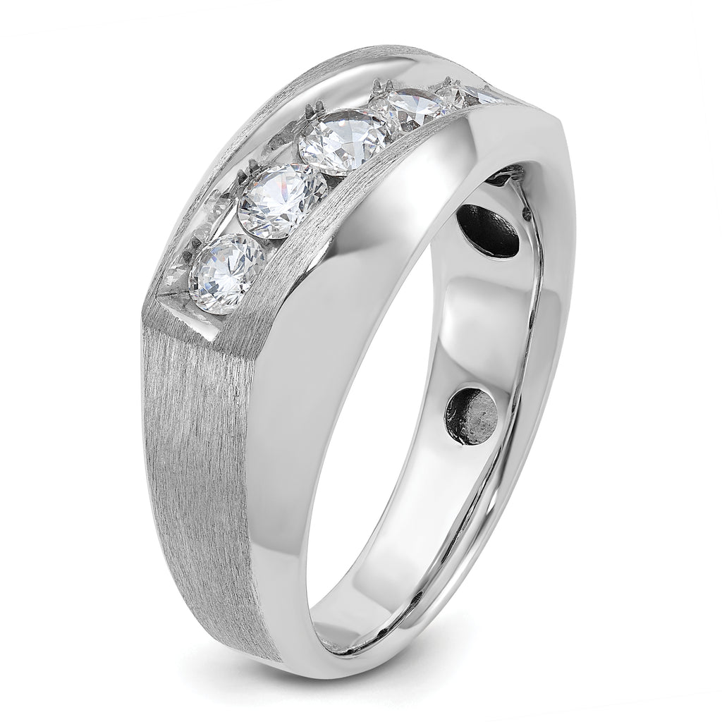 14k White Gold Men's Polished and Satin 5-Stone 1 Carat AA Quality Diamond Ring - Sophia Jewelers