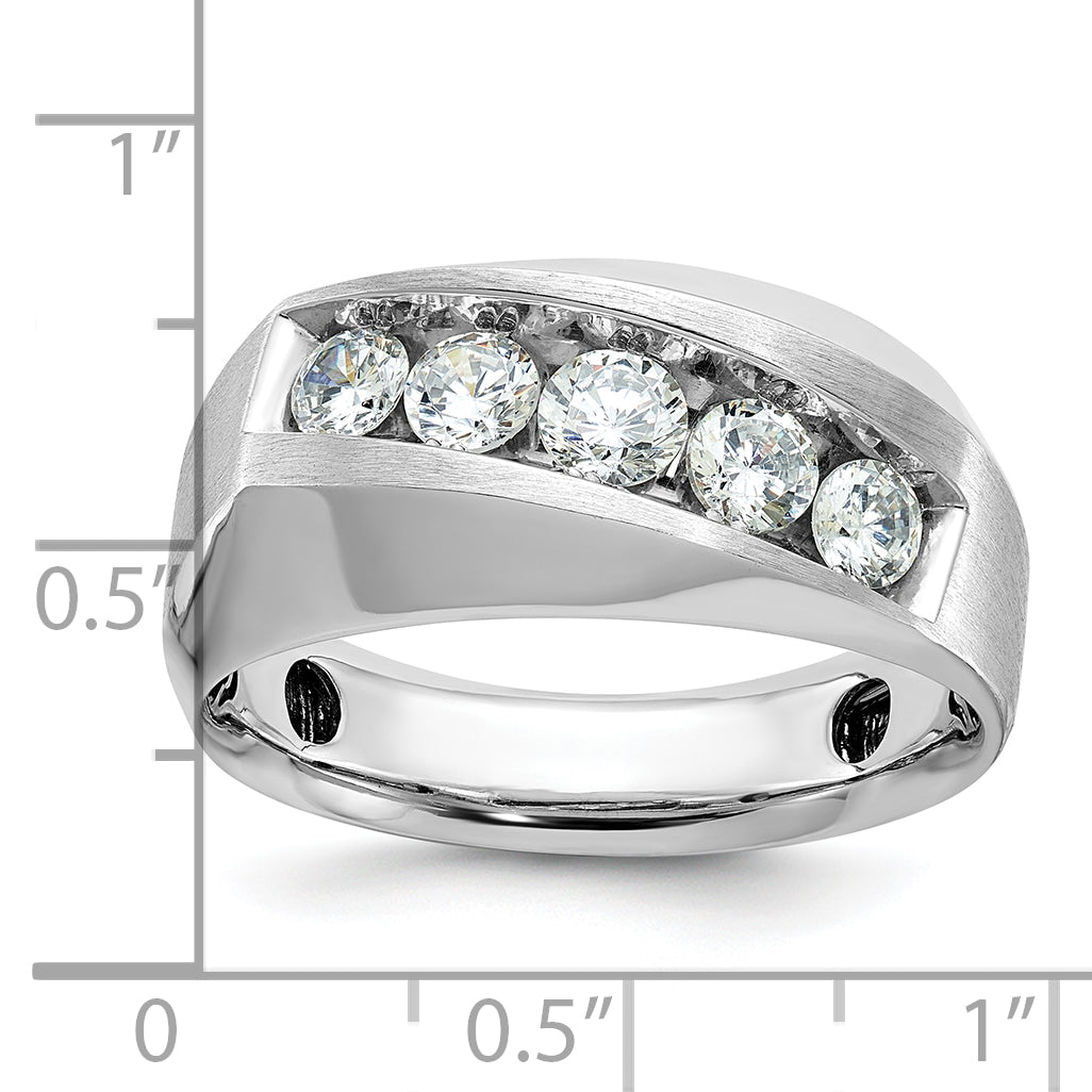 14k White Gold Men's Polished and Satin 5-Stone 1 Carat AA Quality Diamond Ring - Sophia Jewelers Main image