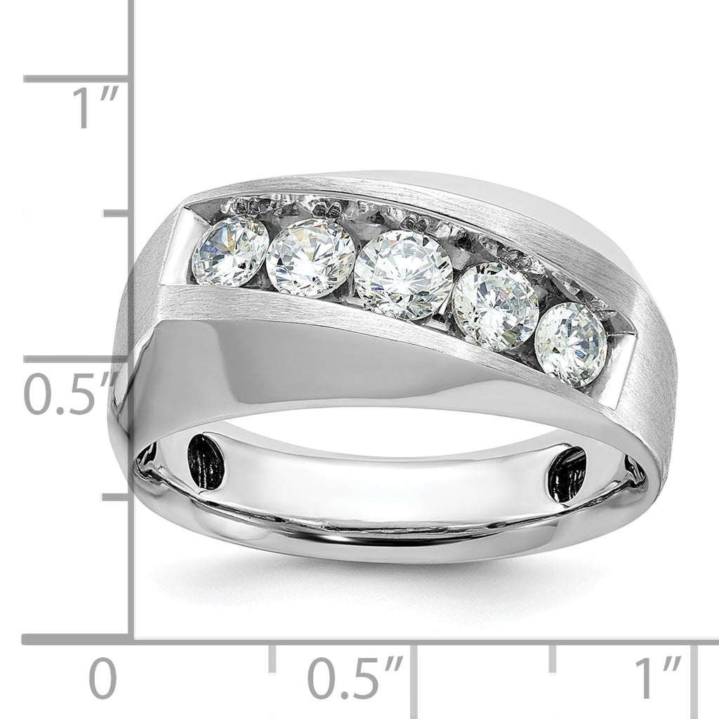 14k White Gold Men's Polished and Satin 5-Stone 1 Carat AA Quality Diamond Ring - Sophia Jewelers