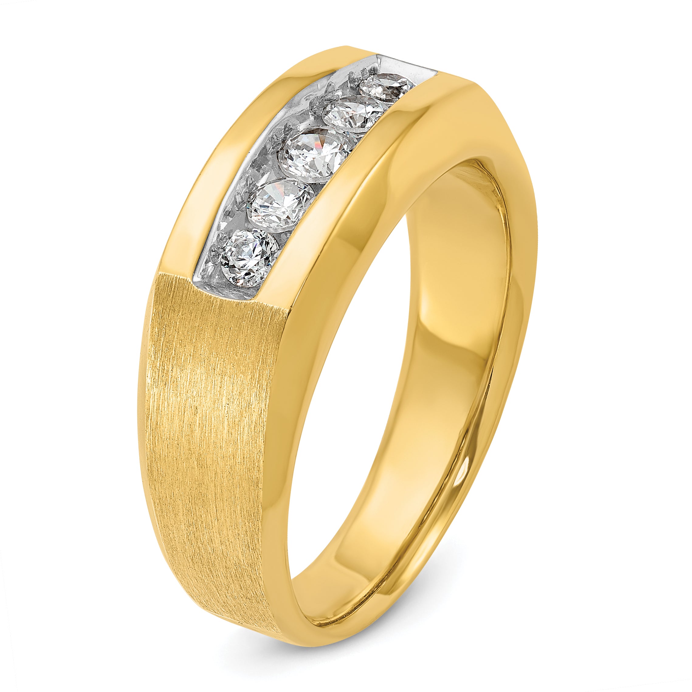 14k Men's Polished and Satin 5-Stone 1/2 Carat AA Quality Diamond Ring - Sophia Jewelers