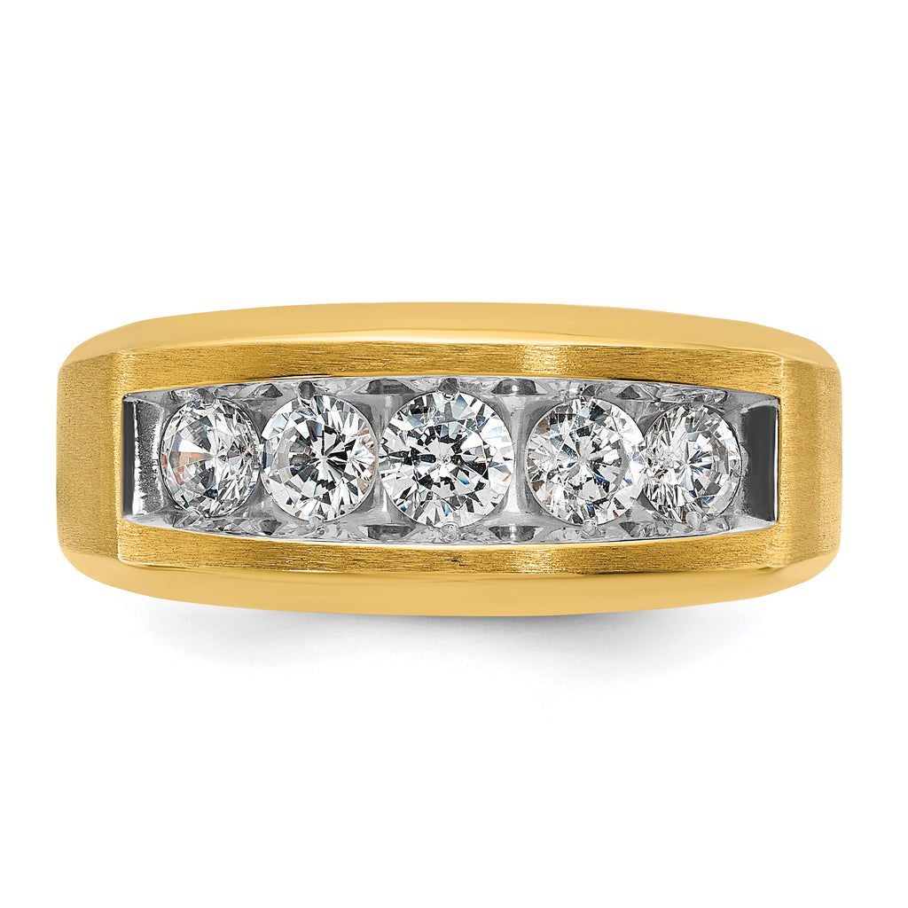14k Polished and Satin 5-Stone Mens Channel Ring Mounting, Mounting Only - Sophia Jewelers
