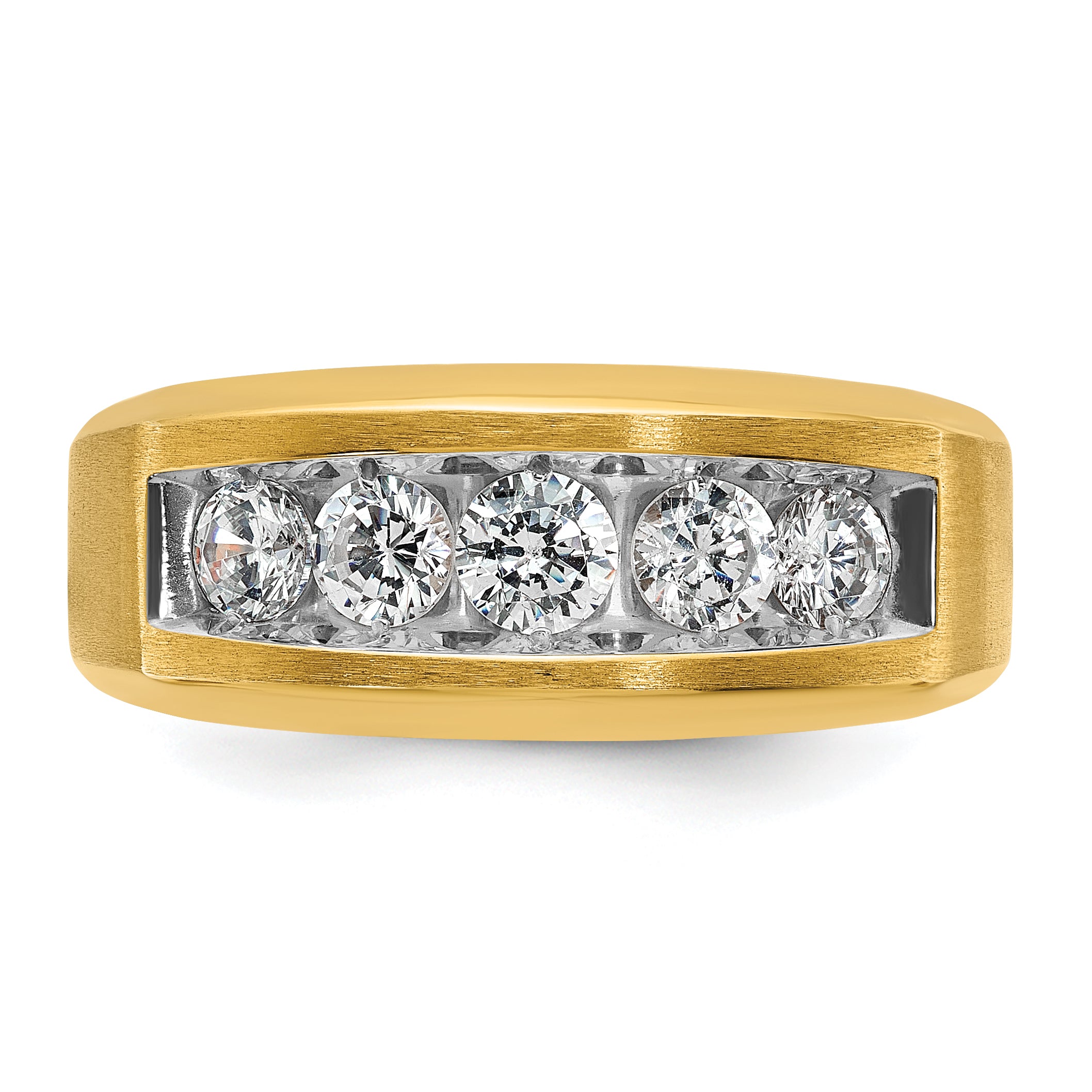 14k Men's Polished and Satin 5-Stone 1 Carat AA Quality Diamond Ring - Sophia Jewelers