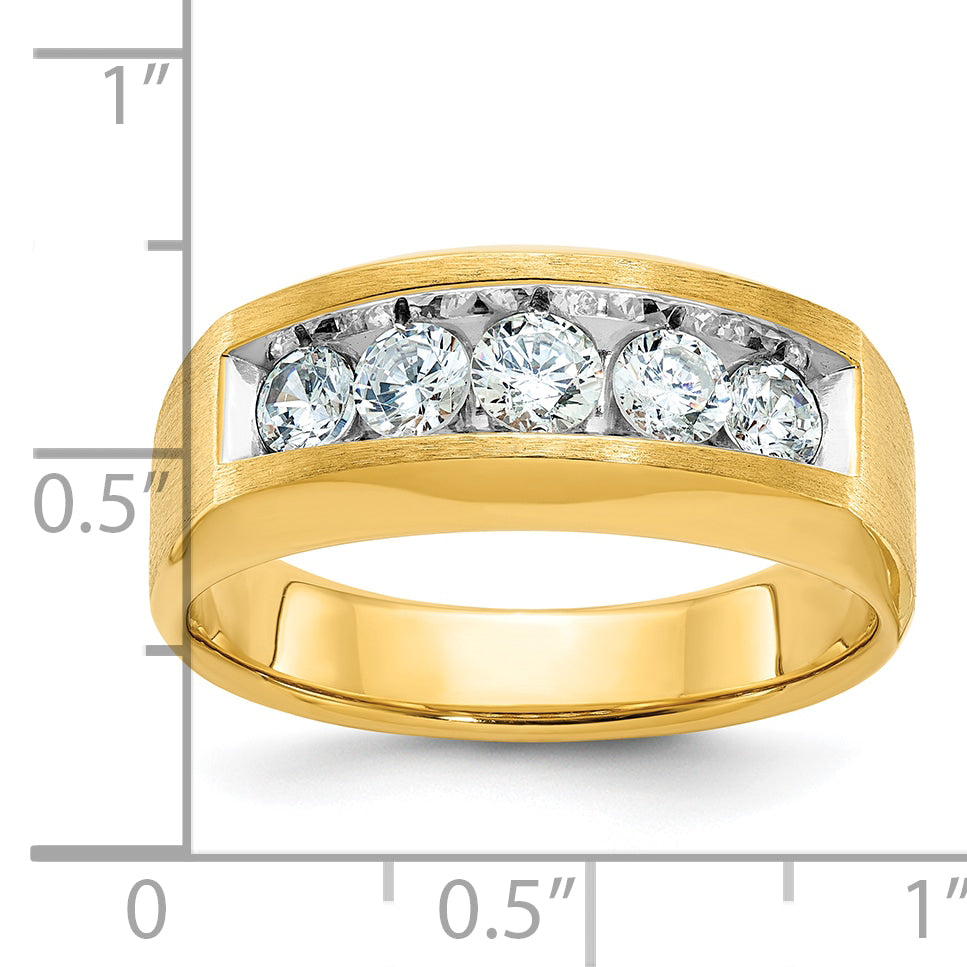 14k Polished and Satin 5-Stone Mens Channel Ring Mounting, Mounting Only - Sophia Jewelers