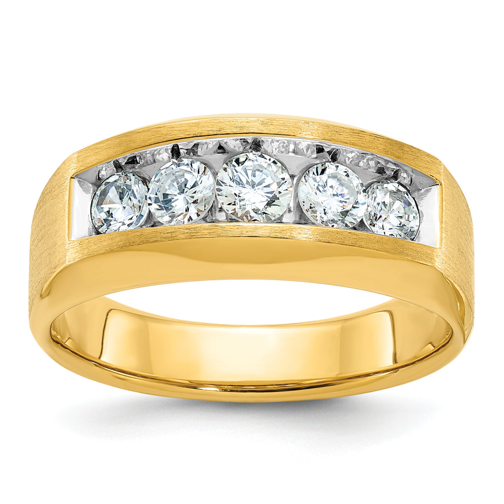 14k Men's Polished and Satin 5-Stone 1 Carat AA Quality Diamond Ring - Sophia Jewelers