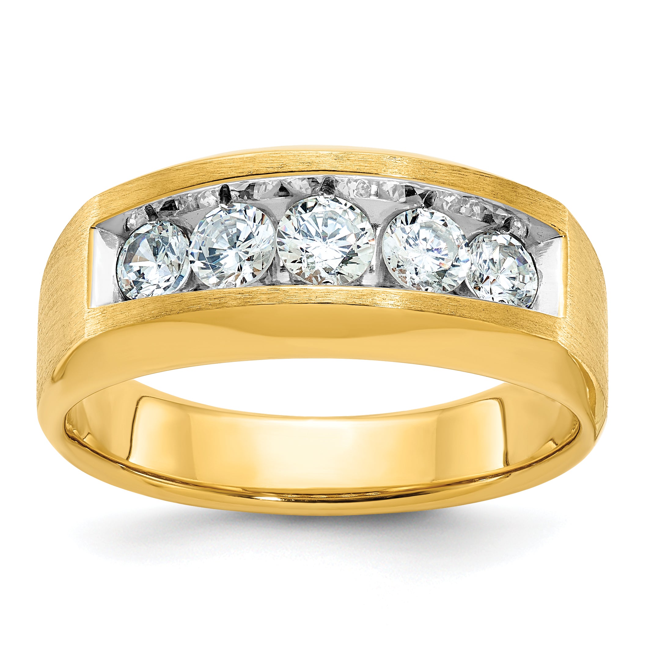 14k Men's Polished and Satin 5-Stone 1 Carat AA Quality Diamond Ring - Sophia Jewelers