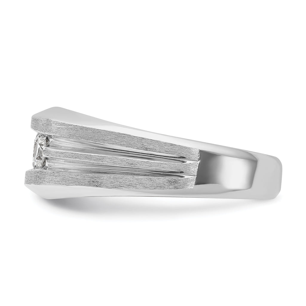 14k White Gold Men's Polished Satin and Grooved 3-Stone 1/2 Carat AA Quality Diamond Ring - Sophia Jewelers