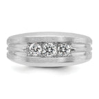 14k White Gold Men's Polished Satin and Grooved 3-Stone 1/2 Carat AA Quality Diamond Ring - Sophia Jewelers