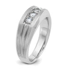 14k White Gold Men's Polished Satin and Grooved 3-Stone Ring Mounting, Mounting Only - Sophia Jewelers