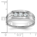14k White Gold Men's Polished Satin and Grooved 3-Stone 1/2 Carat AA Quality Diamond Ring - Sophia Jewelers