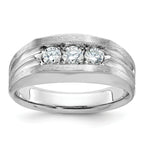 14k White Gold Men's Polished Satin and Grooved 3-Stone 1/2 Carat AA Quality Diamond Ring - Sophia Jewelers