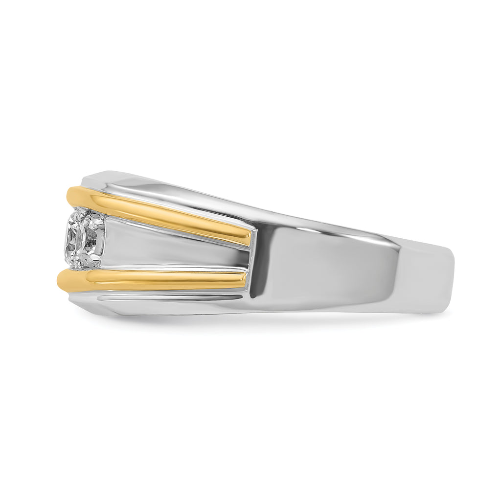 14k Two-tone Mens Polished 3-Stone Ring Mounting, Mounting Only - Sophia Jewelers