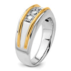 14k Two-tone Mens Polished 3-Stone Ring Mounting, Mounting Only - Sophia Jewelers