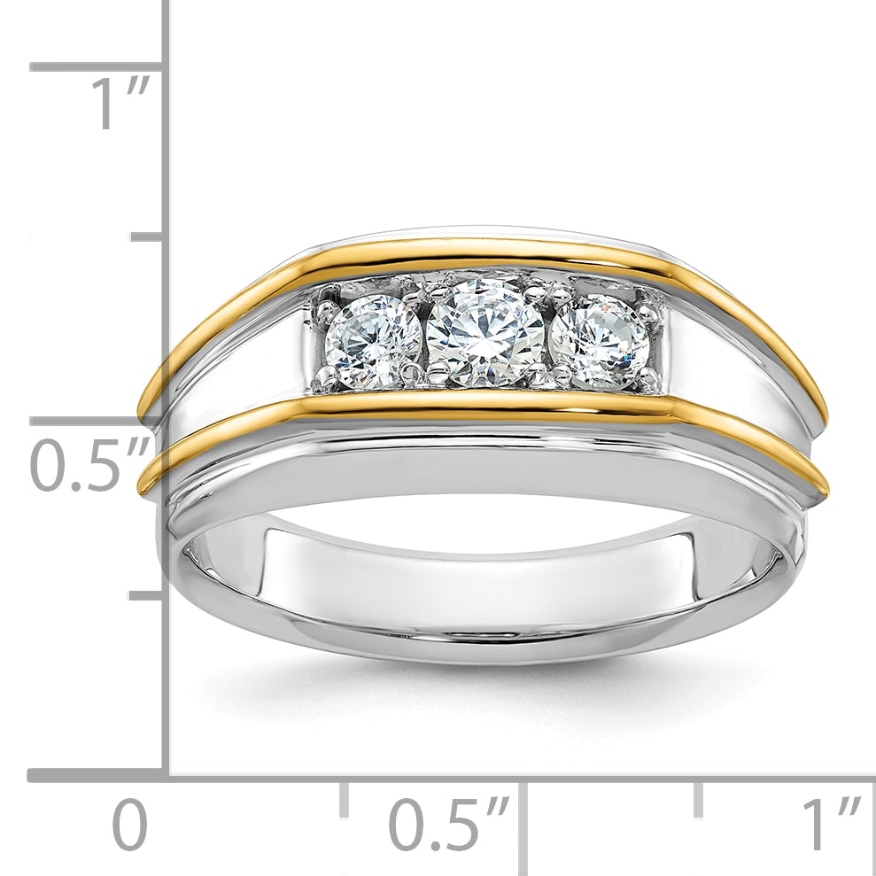 14k Two-tone Men's Polished 3-Stone 1/2 Carat AA Quality Diamond Ring Secondary image